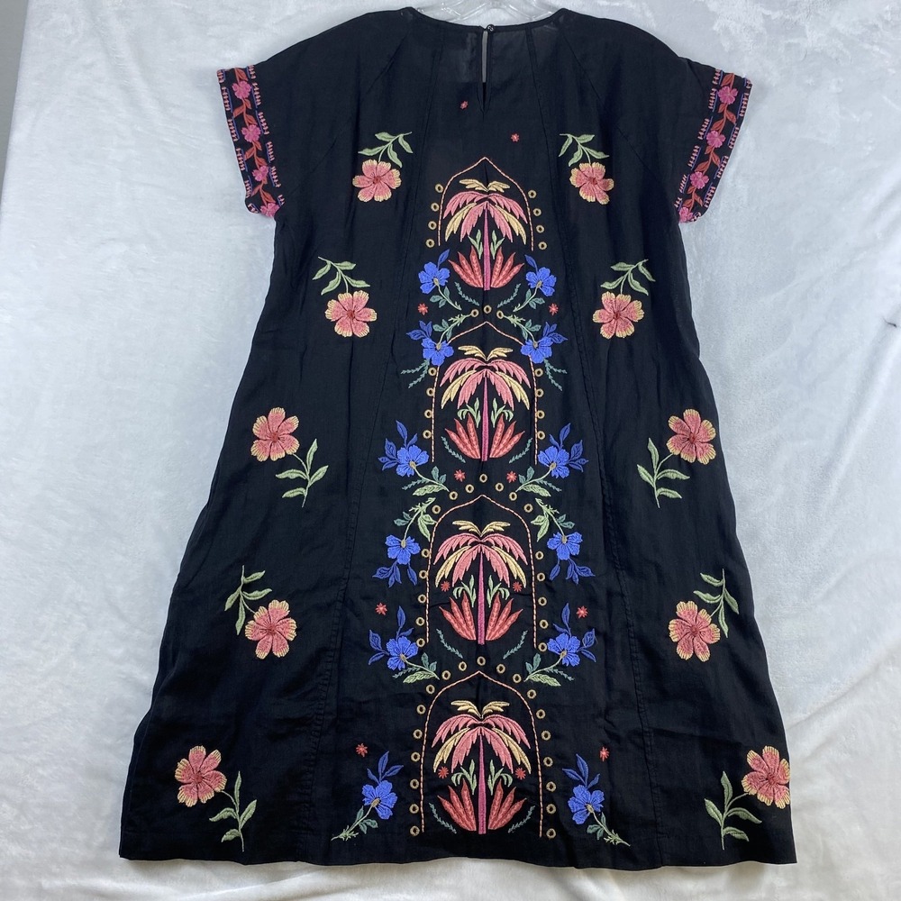 NWT Johnny Was Mini Dress Sz S Black Embroidered Floral Boho Gauzy MSRP $340 - Picture 4 of 16
